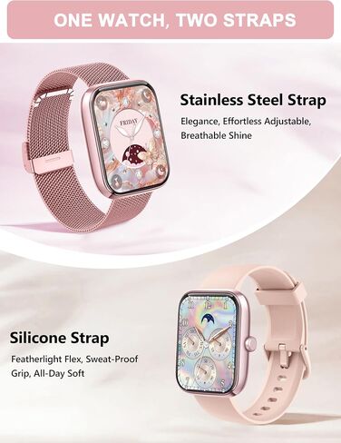 KALINCO Smart Watch Women [2 Bands, 44mm case] Alexa Fitness Tracker, Heart Rate, Sleep, Stress & SpO2 Monitor, IP68 Waterproof Smartwatch, Make/Answer Calls, Compatible with iPhone & Android Phones in Kuwait