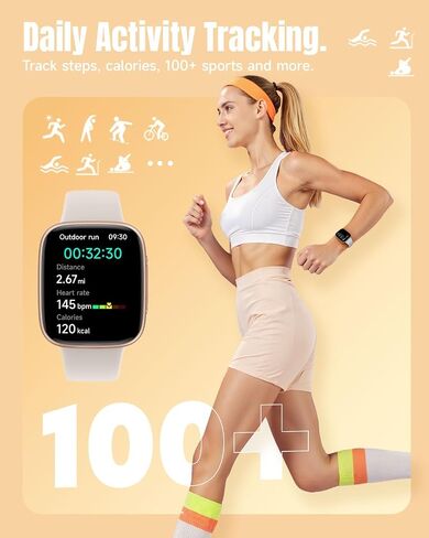 Smart Watch for Women Android & iPhone, 1.85" Ultra HD AMOLED Display,10 Day Battery, 3ATM Swimming Waterproof, Answer/Make Calls, Fitness/Heart Rate/Sleep Tracker/100 Sports, Beige in Saudi Arabia