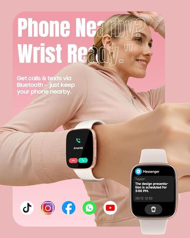 Smart Watch for Women Android & iPhone, 1.85" Ultra HD AMOLED Display,10 Day Battery, 3ATM Swimming Waterproof, Answer/Make Calls, Fitness/Heart Rate/Sleep Tracker/100 Sports, Beige in Saudi Arabia