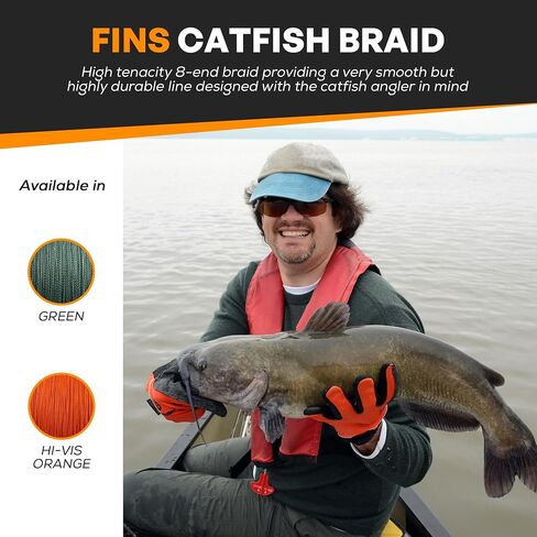 Catfish Braid - Ultra-Strong 8-End HT-PE Fishing Line Smooth Casting Wire, No Stretch, High Durability, Abrasion-Resistant Long Casts No Line Digging - Made in USA in Saudi Arabia