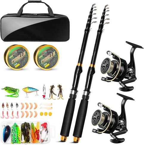 Telescopic Fishing Rod and Reel Combo Kit, 2PACK 6.9FT Carbon Fiber Collapsible Rods, Spinning Reels, Lures and Carrier Bag, Saltwater & Freshwater Travel Fishing Gear for Adults in Kuwait