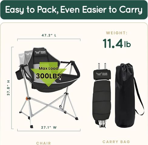 Hammock Camping Chair – Folding Swing Chair with Headrest & Cup Holder, 300 lbs Support, Breathable Mesh, Portable & Lightweight for Outdoor, Camping, Fishing, Patio & Travel in Saudi Arabia
