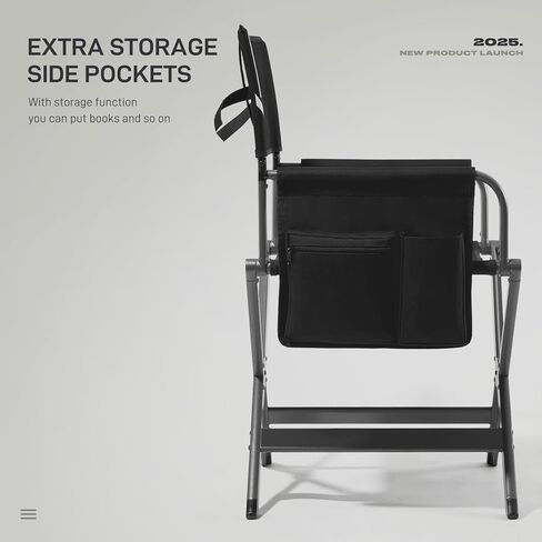 EVER ADVANCED Aluminum Lightweight Directors Chair Foldable, Folding Studio Movie Chairs Camping Event Vendor Chair, 19" Seat Height Black Fabric/Grey Frame, Support 350lbs in Saudi Arabia