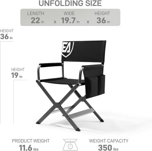 EVER ADVANCED Aluminum Lightweight Directors Chair Foldable, Folding Studio Movie Chairs Camping Event Vendor Chair, 19" Seat Height Black Fabric/Grey Frame, Support 350lbs in Saudi Arabia