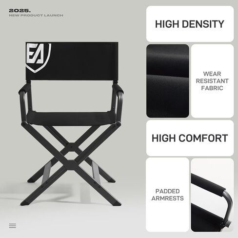 EVER ADVANCED Aluminum Lightweight Directors Chair Foldable, Folding Studio Movie Chairs Camping Event Vendor Chair, 19" Seat Height Black Fabric/Grey Frame, Support 350lbs in Saudi Arabia