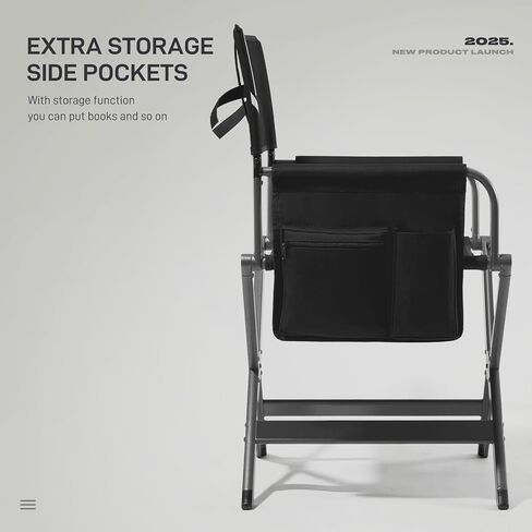 EVER ADVANCED Aluminum Lightweight Directors Chair Foldable, Folding Studio Movie Chairs Camping Event Vendor Chair, 19" Seat Height Black Fabric/Grey Frame, Support 350lbs in Saudi Arabia