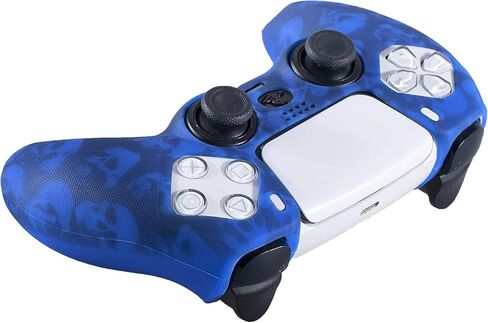 قبضة الملمس الجلد السيليكون لوحدة التحكم PS5 x 2 (الجماجم الأحمر+الأزرق) مع قبضة الإبهام المحترفين × 8 in Saudi Arabia