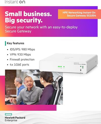 HPE Networking Estant on Secure Gateway SG1004 4-Port 1G Gateway Smart-Managed ، 4x 1GBase-T ، US Cord (S0G33A#ABA) in Saudi Arabia