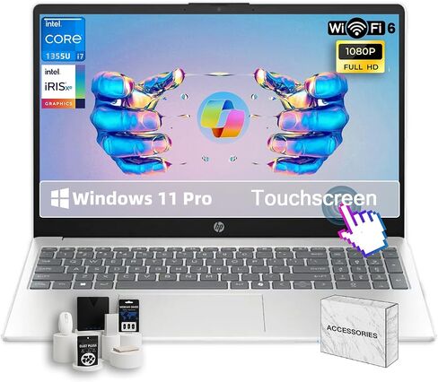 جهاز كمبيوتر محمول لشاشة HP Touchscreen للأعمال والطلاب • 15.6 "FHD IPS Disaplay • Intel 10-Core I7-1355U • Wi-Fi 6 • إزالة ضوضاء الذكاء الاصطناعي • Copilot • HD Webcam • W/Accessories • Win 11 Pro • (32 GB RAM ، 1TB SSD) in Kuwait