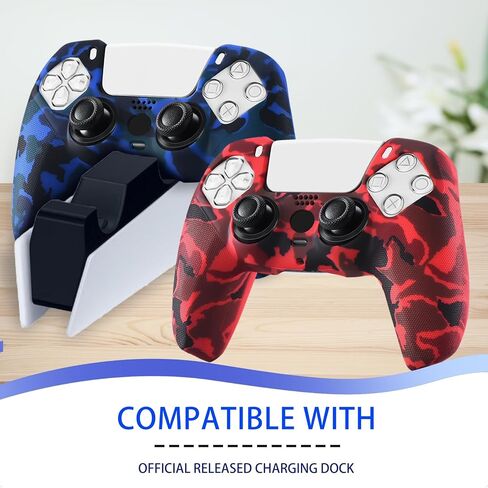 يورها قبضة الملمس طباعة الجلد تغطية الجلد لوحدة التحكم PS5 x 2 (تمويه الأحمر+الأزرق) مع قبضة الإبهام المحترفة × 8 in Saudi Arabia