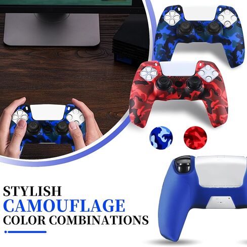 يورها قبضة الملمس طباعة الجلد تغطية الجلد لوحدة التحكم PS5 x 2 (تمويه الأحمر+الأزرق) مع قبضة الإبهام المحترفة × 8 in Saudi Arabia