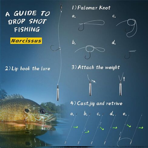 Narcissus Drop Shot Rig Kit, 10 PCS Bass Fishing Rigs for Bass & Panfish, Includes Wacky Hooks, Drop Shot Weights, and Lures in Kuwait