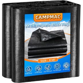 Black Tarps Heavy Duty Waterproof 8x10, 12 Mil Thick, High Durability, Rip and Tear Resistant with Metal Grommets Every 20 Inches