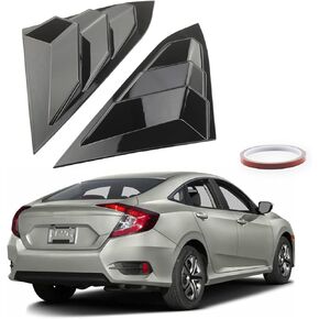 Rear Side Window Louvers Compatible with Honda Civic Sedan 2016 2017 2018 2019 2020 2021-Air Vent Scoop Cover-Gloosy Black