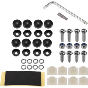 Anti Theft License Plate Screws, M6 Security Bolt Fasteners Kits for Car Tag Frame Holder with Screws Stainless Steel Silver Tone, 1 Set