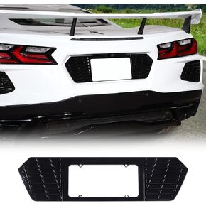 Rear License Frame Compatible with Chevrolet Corvette C8 2020-2024, Aluminum License Plate Frame Grill Vent Insert, License Plate Trim Base Accessories (Bright Black)