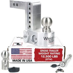 Weigh Safe Adjustable Trailer Hitch Ball Mount - 6" Drop Hitch for 2" Receiver w/ 4 pc Keyed Alike Lock Set, Premium Aluminum Trailer Tow Hitch w/Built in Weight Scale for Anti Sway, 12,500 lbs GTW