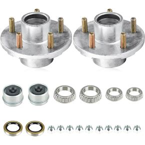 2Pcs 5 on 5" Bolt Circle Hot-Galvanized Idler Hub Kits for 3,500lbs Boat Trailer Axle, Replacement for L68149 L44649 Inner & Outer Cone Bearings, Brake Drum