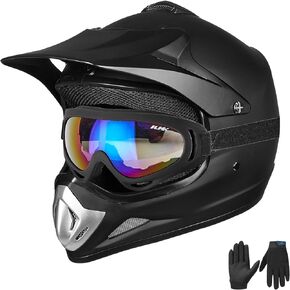 ILM Youth Kids Dirt Bike Helmet ATV Motocross DOT Off-Road Street Helmet Goggles Gloves Full Face Protective Helmet Model BLD-818