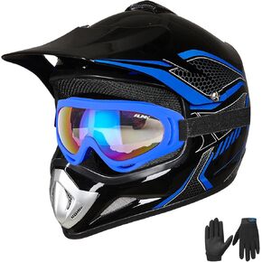 ILM Youth Kids Dirt Bike Helmet ATV Motocross DOT Off-Road Street Helmet Goggles Gloves Full Face Protective Helmet Model BLD-818