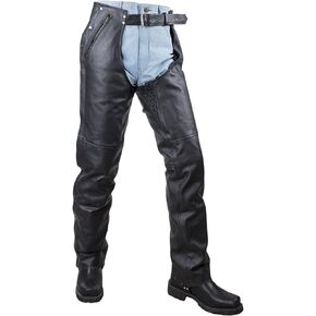 Dream Apparel Black Leather Motorcycle Riding Chaps for Men Women W/Liner and Four Pockets, Cowboy Biker Chaps Pants
