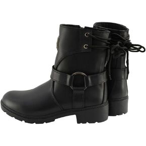 Milwaukee Leather MBL9313 Women's Black Leather Harness Zip-Up Motorcycle Rider Boots w/Back Laces
