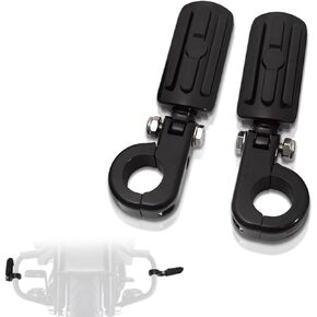 1.25" Highway Footpegs, Adjustable Footrest w/Mounting P-Clamps for Harley Touring Softail Dyna Sportster Honda Kawasaki Suzuki Yamaha Indian Victory w/1-1/4" Engine Guard, Gloss Black#2