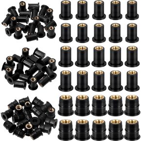 Swpeet 37Pcs M4 M5 M6 Black Rubber Well Nuts Kit, Windshield Fairing Fasteners Nuts, Fairing Universal Motorcycle Fasteners and Neoprene Expansion Brass Nuts Ideal for Canoe Boat Kayak
