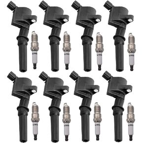Ignition Coil Pack Iridium Spark Plug Pack DG508 Set of 8 Compatible with Ford Lincoln Mercury F150 F250 F350 E150 E250 Expedition Mustang Lincoln 4.6L 5.4L