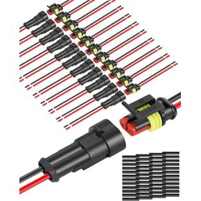 NAOEVO 2 دبوس موصل مقاوم للماء، 16 AWG 2 موصلات أسلاك، موصلات كهربائية للسيارات طريقة الذكور والإناث مع أنابيب تقليص الحرارة لتوصيل سلك قارب السيارة والشاحنة، 12 مجموعة in Kuwait