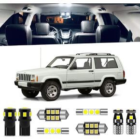 14-Pieces Cherokee LED Interior Light Kit for Jeep Cherokee XJ 1997 1998 1999 2000 2001 White 6000K Super Bright Interior Map Dome LED Lighting Package + License Plate Lights, Install Tool