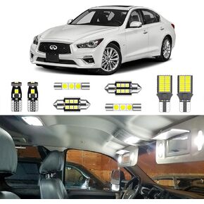 10PCS Super Bright White LED Interior Light Kit Package for Infiniti Q50 2014 2015 2016 2017 2018 2019 2020 + License Plate Lights and Install Tool
