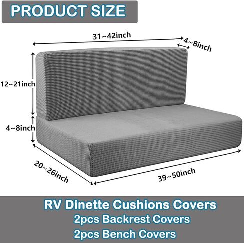 أغطية وسائد RV Dinette - مجموعة أغطية مقاعد RV Dinette باللون الرمادي - أغطية وسائد للتخييم قابلة للغسل لمقعد السيارة RV Camper (غطاءان لمسند الظهر وغطاءان للمقعد) in Kuwait