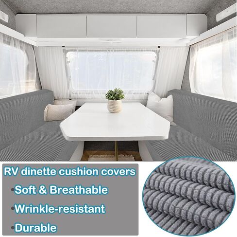 أغطية وسائد RV Dinette - مجموعة أغطية مقاعد RV Dinette باللون الرمادي - أغطية وسائد للتخييم قابلة للغسل لمقعد السيارة RV Camper (غطاءان لمسند الظهر وغطاءان للمقعد) in Kuwait