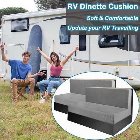 أغطية وسائد RV Dinette - مجموعة أغطية مقاعد RV Dinette باللون الرمادي - أغطية وسائد للتخييم قابلة للغسل لمقعد السيارة RV Camper (غطاءان لمسند الظهر وغطاءان للمقعد) in Kuwait