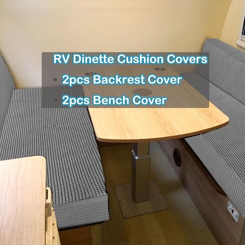 أغطية وسائد RV Dinette - مجموعة أغطية مقاعد RV Dinette باللون الرمادي - أغطية وسائد للتخييم قابلة للغسل لمقعد السيارة RV Camper (غطاءان لمسند الظهر وغطاءان للمقعد) in Kuwait