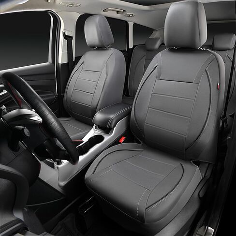 غطاء مقعد السيارة من الجلد من CAR PASS® Universal FIT Piping، لسيارات الدفع الرباعي والشاحنات والشاحنات والوسائد الهوائية المتوافقة، تصميم سحاب داخلي وفتحات فتح محفوظة (مجموعة كاملة، رمادي) in Kuwait