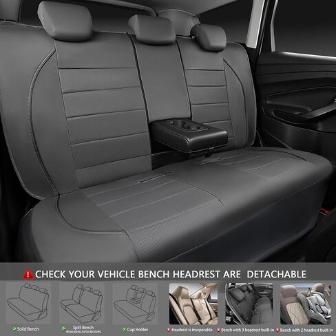 غطاء مقعد السيارة من الجلد من CAR PASS® Universal FIT Piping، لسيارات الدفع الرباعي والشاحنات والشاحنات والوسائد الهوائية المتوافقة، تصميم سحاب داخلي وفتحات فتح محفوظة (مجموعة كاملة، رمادي) in Kuwait