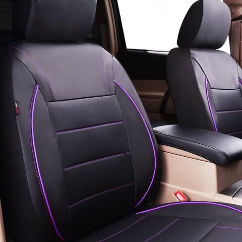 غطاء مقعد السيارة من الجلد من CAR PASS® Universal FIT Piping، لسيارات الدفع الرباعي والشاحنات والشاحنات والوسائد الهوائية المتوافقة، تصميم سحاب داخلي وفتحات فتح محفوظة (مجموعة كاملة، رمادي) in Kuwait