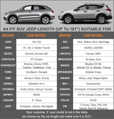 غطاء سيارة Kayme 6 طبقات SUV مقاوم للماء في جميع الأحوال الجوية للسيارات، غطاء خارجي كامل الحجم للحماية من أشعة الشمس فوق البنفسجية مع سحاب قطن، مناسب عالمي لسيارات الدفع الرباعي الجيب (حتى 181 بوصة) in Kuwait