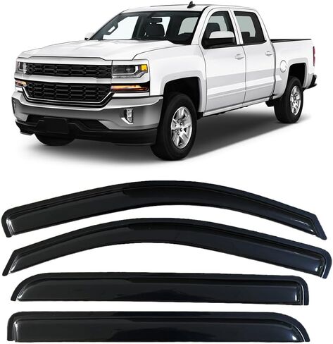 Rain Guards for Chevrolet Chevy Silverado 1500 Crew Cab Pickup Truck 2019-2023/ for GMC Sierra 1500 19-23 Crew Cab Windows Visor, Side Window Wind Deflectors, Smoke Tinted Black Tape-On Door Visors in Saudi Arabia
