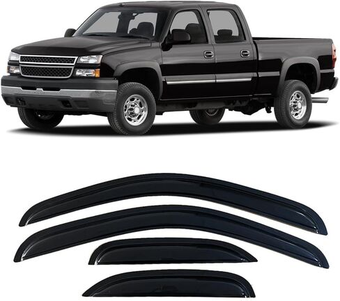 Rain Guards for Chevrolet Chevy Silverado 1500 Crew Cab Pickup Truck 2019-2023/ for GMC Sierra 1500 19-23 Crew Cab Windows Visor, Side Window Wind Deflectors, Smoke Tinted Black Tape-On Door Visors in Saudi Arabia