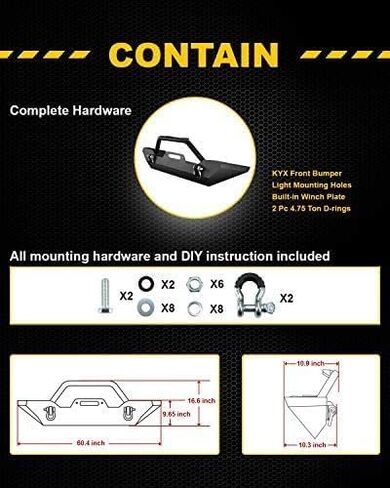 KYX Front Bumper Compatible with 07-18 Jeep Wrangler JK and JK Unlimited Rock Crawler, Bull Bar Grille Guard with Winch Plate and D-Rings in Saudi Arabia