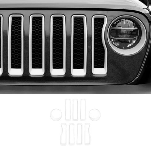 RT-TCZ for Wrangler JL Mesh Front Grille Grill Insert Headlight Light Cover Trim for Jeep Wrangler JL JLU 2018-2022 White Exterior Accessories 9pcs in Saudi Arabia