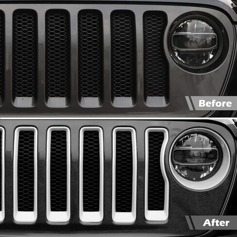 RT-TCZ for Wrangler JL Mesh Front Grille Grill Insert Headlight Light Cover Trim for Jeep Wrangler JL JLU 2018-2022 White Exterior Accessories 9pcs in Saudi Arabia