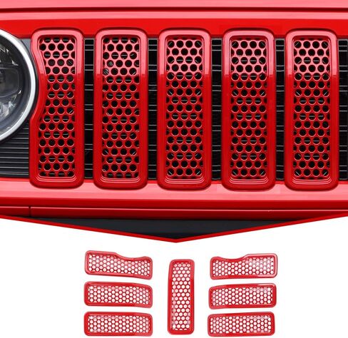 JeCar الجبهة مصبغة إدراج شبكة إطار الشواية أغطية الكسوة الملحقات الخارجية متوافقة مع جيب رانجلر 2024 JL JLU & Gladiator JT 2024، أسود in Kuwait