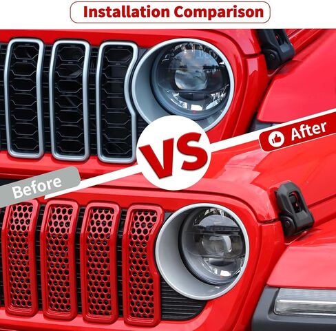 JeCar الجبهة مصبغة إدراج شبكة إطار الشواية أغطية الكسوة الملحقات الخارجية متوافقة مع جيب رانجلر 2024 JL JLU & Gladiator JT 2024، أسود in Kuwait