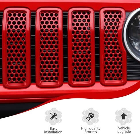 JeCar الجبهة مصبغة إدراج شبكة إطار الشواية أغطية الكسوة الملحقات الخارجية متوافقة مع جيب رانجلر 2024 JL JLU & Gladiator JT 2024، أسود in Kuwait