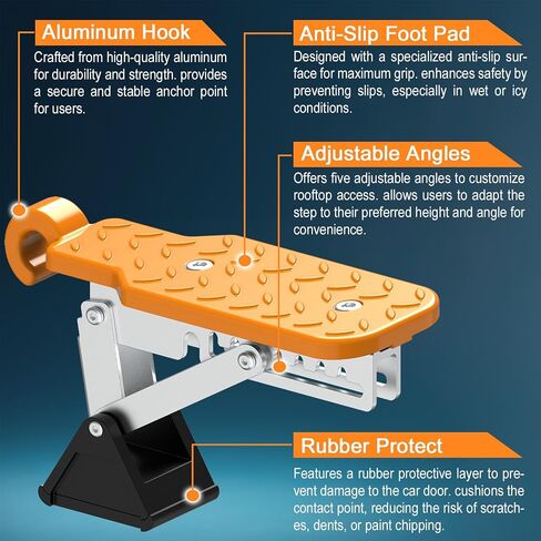 Universal Fit Car Door Step 2024 Upgraded | 7 Gear Adjustable Foldable Roof Rack Door Step Up on Door Latch | Both Feet Stand Pedal Ladder | Max Load 500 lbs | Roof Access for Cars, SUVs, and Trucks in Saudi Arabia