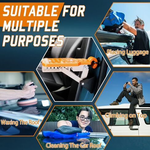 Universal Fit Car Door Step 2024 Upgraded | 7 Gear Adjustable Foldable Roof Rack Door Step Up on Door Latch | Both Feet Stand Pedal Ladder | Max Load 500 lbs | Roof Access for Cars, SUVs, and Trucks in Saudi Arabia